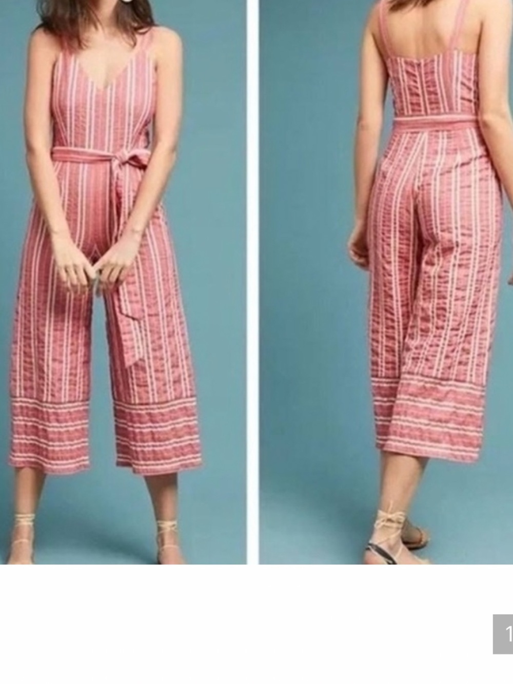 Anthropologie Pink Striped Sleeveless Tie-Waist Jumpsuit